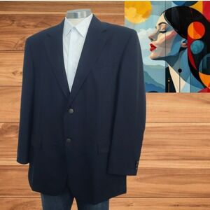 Oscar de la Renta Men's  Wool‎ 2-Button Blazer Jacket Navy Blue 43R Sport Coat